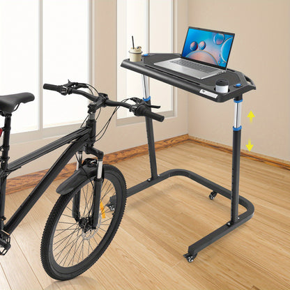 Fietstrainer Bureau – Verstelbaar Fietsbureau – Indoor Bike Desk – Hometrainer Tafel – Workout Bureau – RVS Stalen Frame – Verstelbare Hoogte en Lockbare Wielen – Antislip Oppervlak – Compact en Mobiel – Zwart