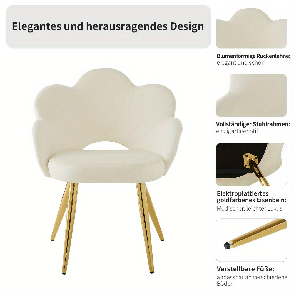 Eetkamerstoel – Stoel – Kuipstoel – Makeupstoel – Designstoel – Velours Bekleding – Ergonomisch Ontwerp – Gouden Verzinkte Metalen Poot – Set Van 2