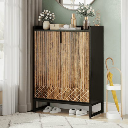Schoenenkast – Schoenenrek – Schoenenopberger – Opbergkast – Schoenenmeubel – 6-laags – Spaanplaat Hout – Voor 25 Paar Schoenen – Met Deuren – Zwart & Bruin – Modern Design – Vrijstaand