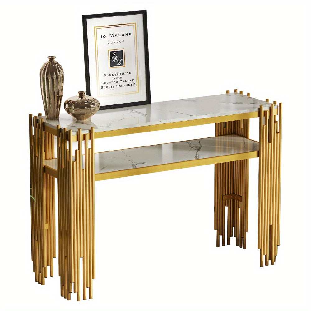 Sidetable – Consoletafel – Wandtafel – Haltafel – Bijzettafel – Mid-Century Modern – Wit MDF Met Gouden Poten – 128x44x80 cm – Draagvermogen 40kg