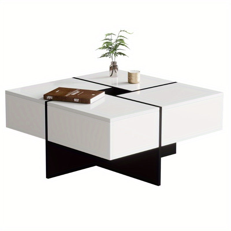 Salontafel – Woonkamertafel – Bijzettafel – Koffietafel – Tafel – Hoogglans Afwerking – 70x70x35 cm Met Opbergruimte En 4 Laden