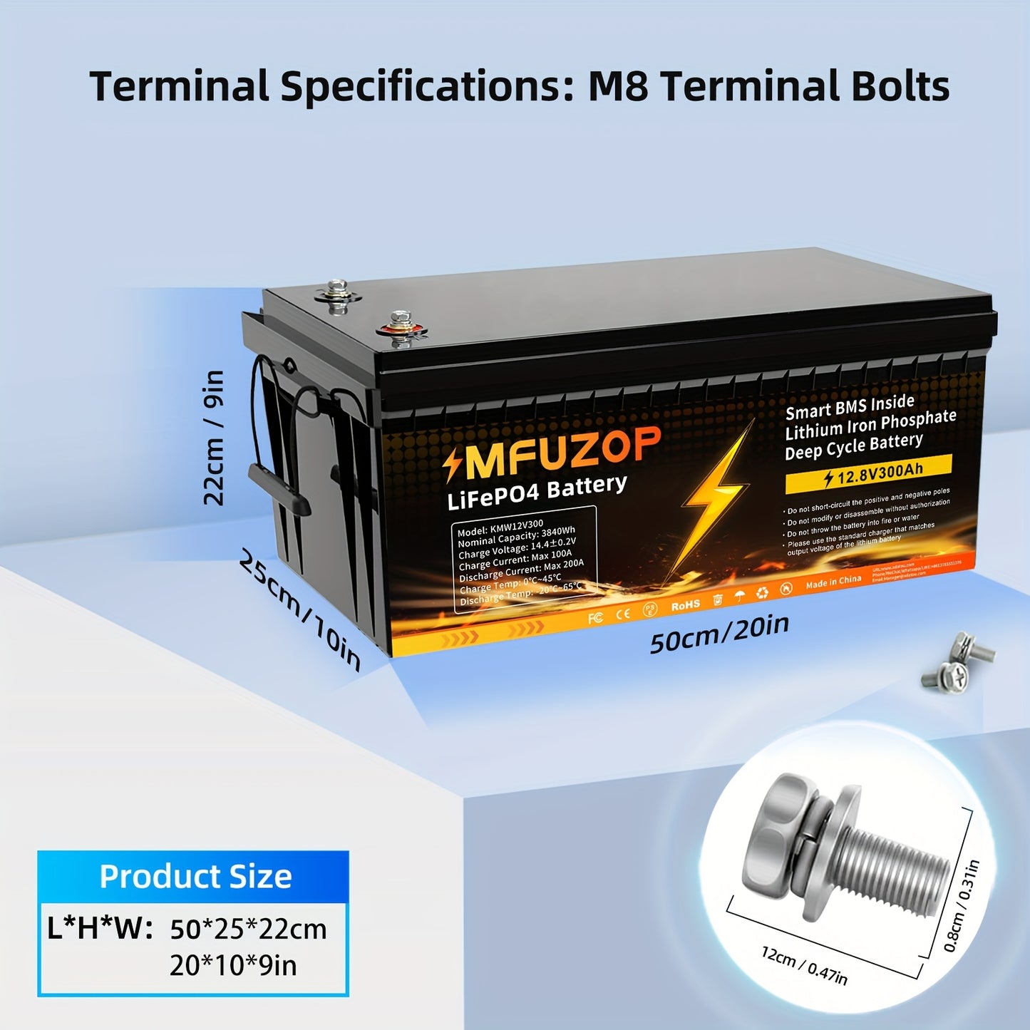 12V 300Ah Lithium-IJzerfosfaat Accu – LiFePO4 Batterij – Camper Accu – Caravan Accu – Energieopslag Accu – Intelligente BMS Bescherming – Langdurige Capaciteit