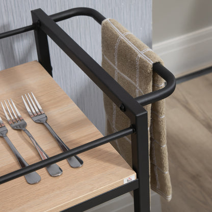 Keukenwagen – Serveerwagen – Keukentrolley – Opbergwagen – Werkwagen – Naturel Houtvariant – Stevig Staalframe – Compact 82x40x75 cm