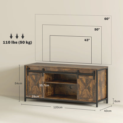 Tv-meubel – Tv-stand – Tv-kast – Tv-meubelkast – Lowboard – Modern Bruin – Geschikt voor tot 60 inch – Kabelmanagement en ruime opbergruimte