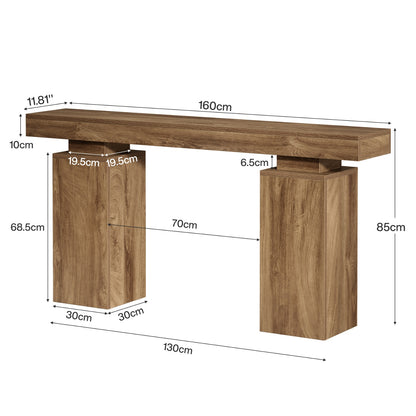 1pc 63-Inch Long Console Table | Farmhouse Wooden Entryway Table Behind Couch for Hallway or Living Room, Contemporary Style, Mixed Color, Engineered Wood, BYBLIGHT