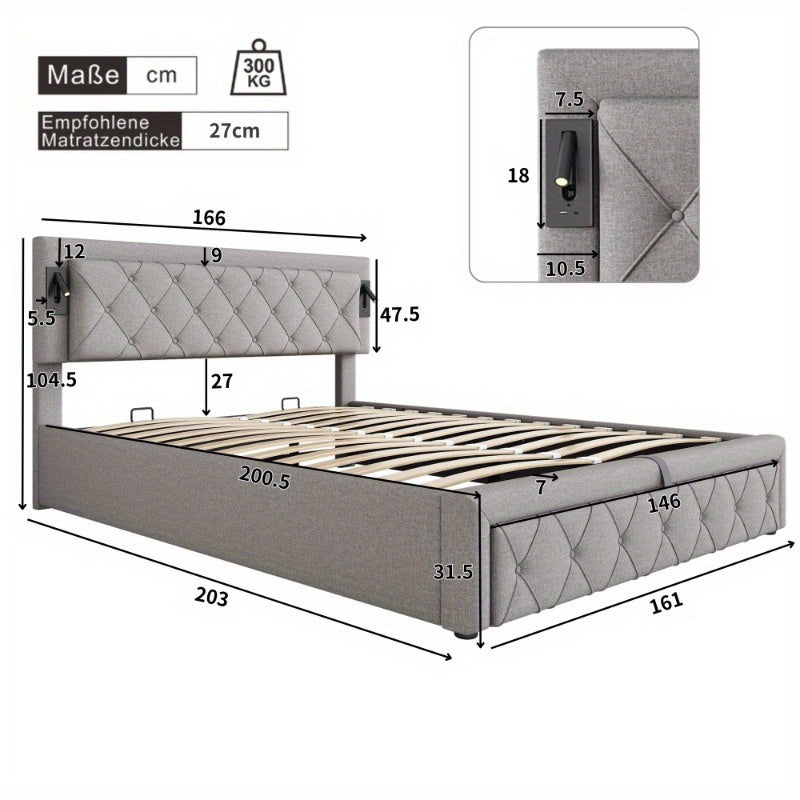 Hydraulisch Opbergbed – Uittrekbed – Slaapbank – Logeerbed – Opbergbed – 140x200 cm – Linnen Bekleding – Met Opberglades