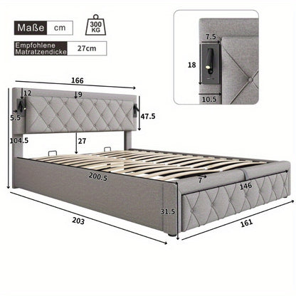 Hydraulisch Opbergbed – Uittrekbed – Slaapbank – Logeerbed – Opbergbed – 140x200 cm – Linnen Bekleding – Met Opberglades
