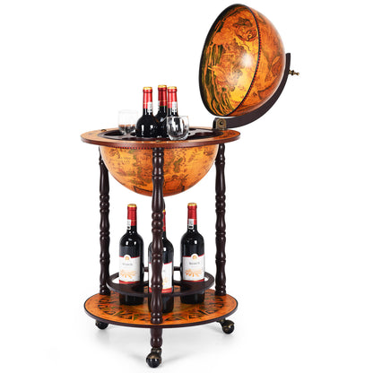 Globe Bar – Globusbar – Wijnbar – Drankwagen – Retro Barwagen – Op Wielen – Eucalyptus Hout – Compact Design 47x47x90 cm