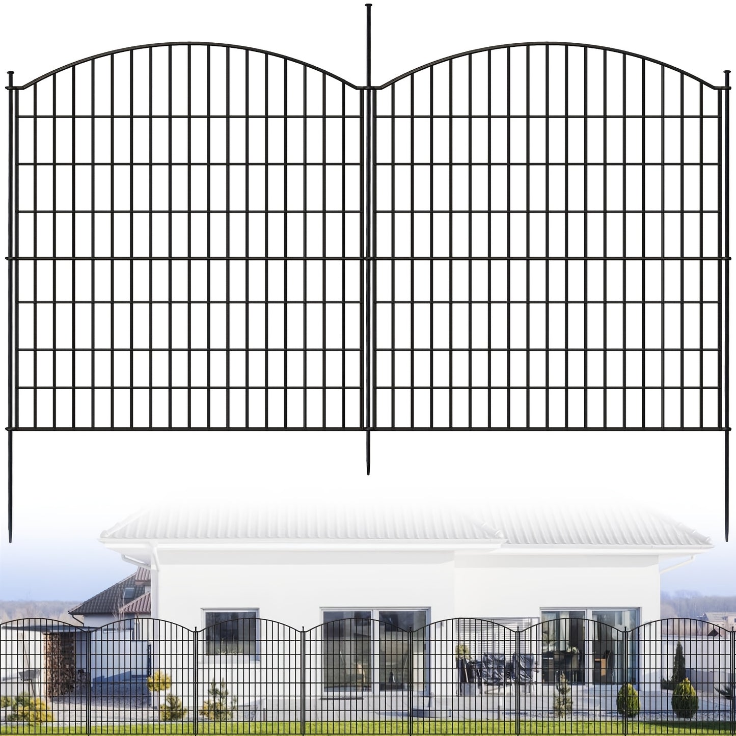 Zwarte Metalen Tuinafscheiding – Dierenren – Tuinhek – Hekwerk – Huisdieromheining – 15 Panelen – Roestvrij Stalen Draad – 81 cm Hoog – Eenvoudige Montage Zonder Graven