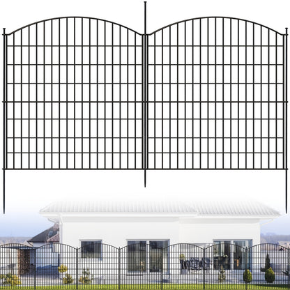 Zwarte Metalen Tuinafscheiding – Dierenren – Tuinhek – Hekwerk – Huisdieromheining – 15 Panelen – Roestvrij Stalen Draad – 81 cm Hoog – Eenvoudige Montage Zonder Graven