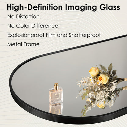 Stylish Elegance| Elegant Full-Length Curved Mirror with Metal Frame - 162.56cm x 53.34cm HD Wall Mirror, Black, with Hooks for Living Room, Bedroom, Dressing Room, Bathroom, Hallway - Classic Style, Vertical Orientation, Mir