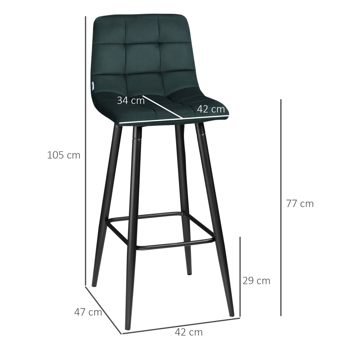 Barkruk – Barstoel – Kruk – Barkrukset – Barstoelset – Groen – Zachte Zitting – Duurzaam Stalen Frame – 42 x 47 x 105 cm