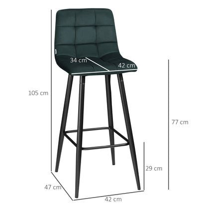 Barkruk – Barstoel – Kruk – Barkrukset – Barstoelset – Groen – Zachte Zitting – Duurzaam Stalen Frame – 42 x 47 x 105 cm