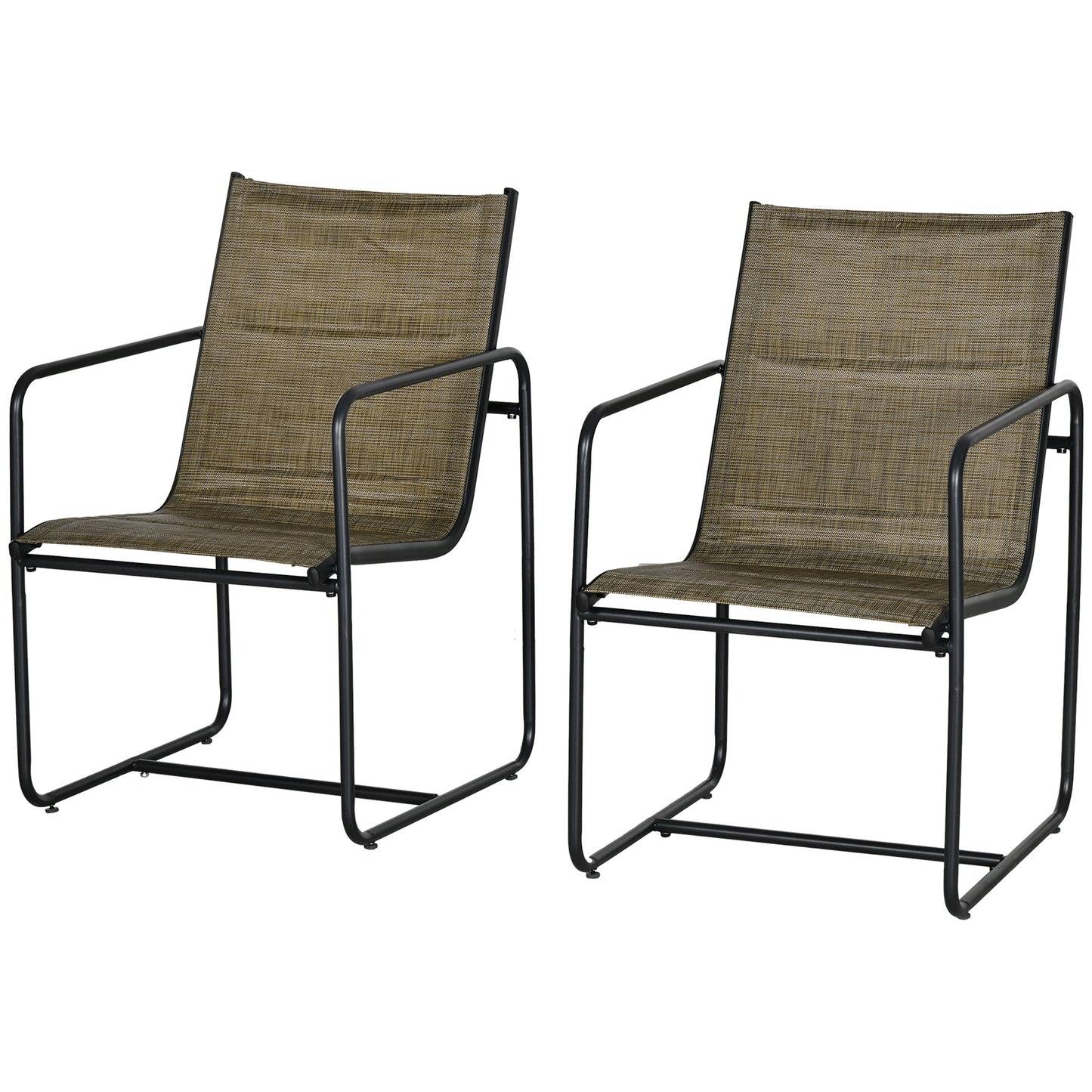 Tuinstoelen – Buitenstoelen – Terrasstoelen – Balkonstoelen – Tuinmeubel – Set Van 2 – Ademend Polyester Mesh – Stevig Stalen Frame – Zwart/Bruin – 54x66,5x88 cm