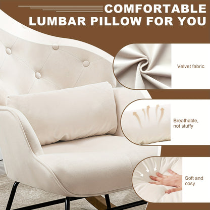 Retro Fauteuil – Relaxstoel – Leunstoel – Lounge Stoel – Armstoel – Beige Velvet Bekleding – Stevig Houten Frame