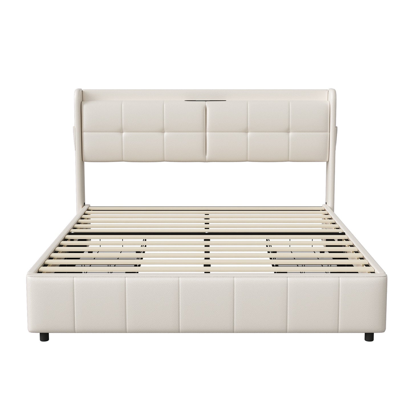 Bed Met Opbergruimte – Tweepersoonsbed – Volwassenenbed – Boxspringbed – Slaapbank – 160 x 200 cm – Fluweel Beige – 4 Ruime Ladekasten