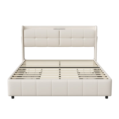 Bed Met Opbergruimte – Tweepersoonsbed – Volwassenenbed – Boxspringbed – Slaapbank – 160 x 200 cm – Fluweel Beige – 4 Ruime Ladekasten