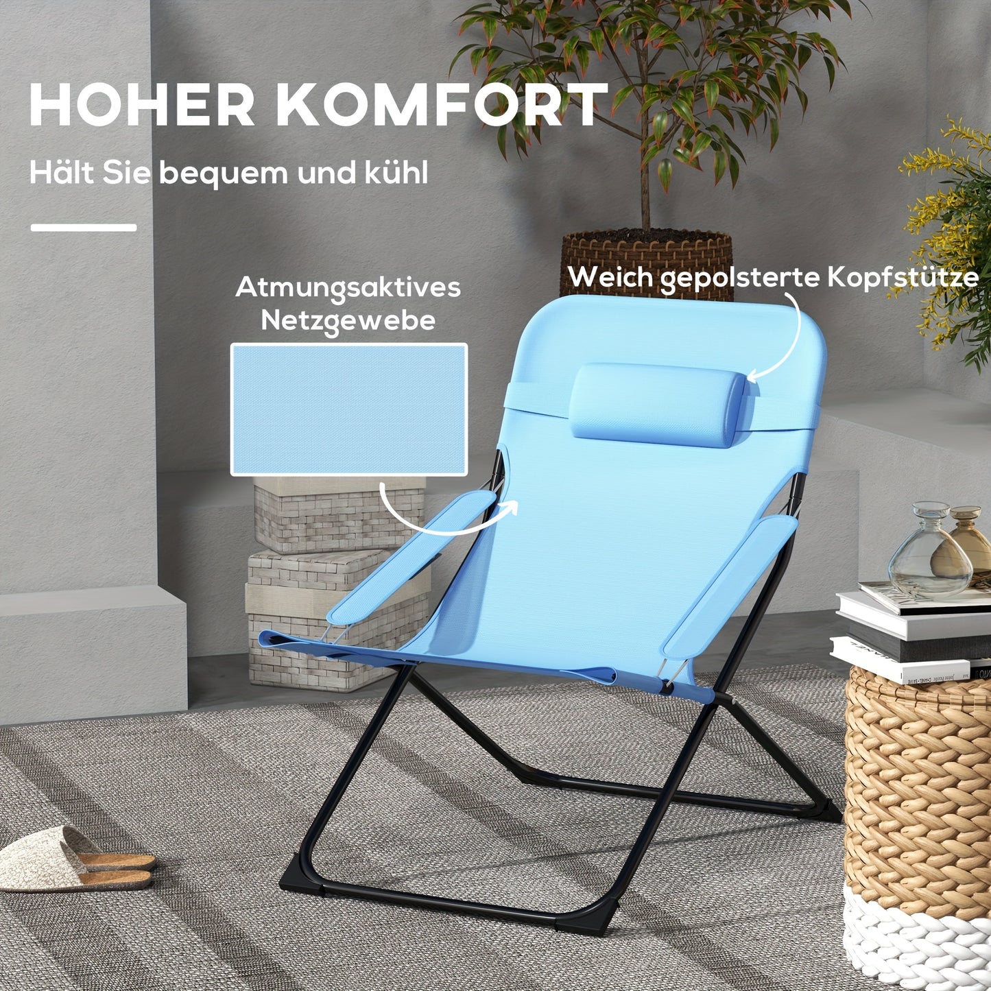 Vouwstoel – Klapstoel – Opvouwbare Stoel – Kampeerstoel – Tuinstoel – Verstelbare Rugleuning – Steviele Metalen Constructie 120 kg – Lichtgewicht Mesh Blauw