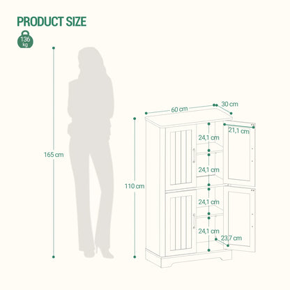 Bathroom Storage Cabinet, Closet Storage System, Standing Cabinet, Double Level with 4 Doors, Adjustable Shelves, Multifunctional Cabinet for Living Room, Kitchen, Bedroom, White, Mounted Closet Systems - QUORE