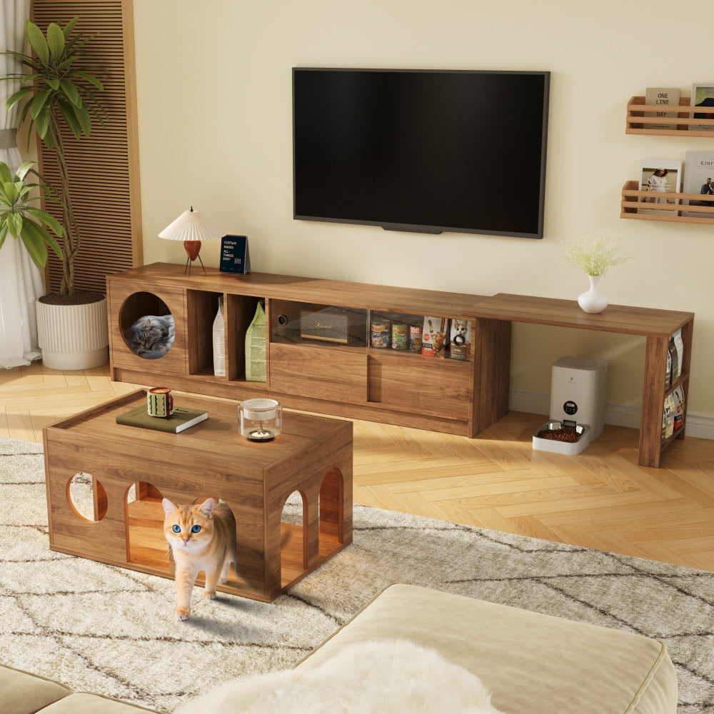 Living Room Furniture Sets | TV Stand + Coffee Table | Living Room Furniture Combinations | Multi-Functional Swivel TV Stand | Pet-Friendly Furniture | TV Stand with Cat Bed,  Scratchresistant Surface, Entertainment Center, A