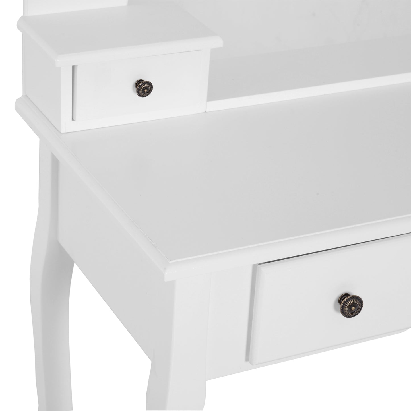 Kaptafel – Make-uptafel – Schminktafel – Beautytafel – Dressingtable – Barokstijl – Kantelbare Ovale Spiegel – 5 Ruime Lades – MDF & Massief Houten Poten – Comfortabele Kruk met Foamvulling – Wit – 80x40x140 cm