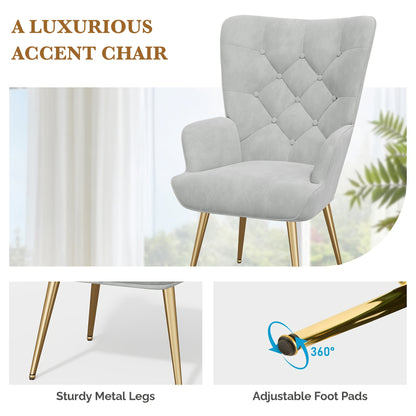 Fauteuil – Relaxstoel – Loungechair – Leunstoel – Woonkamerstoel – Beige Velvet Stof – Ergonomisch Comfort – Metalen Poten