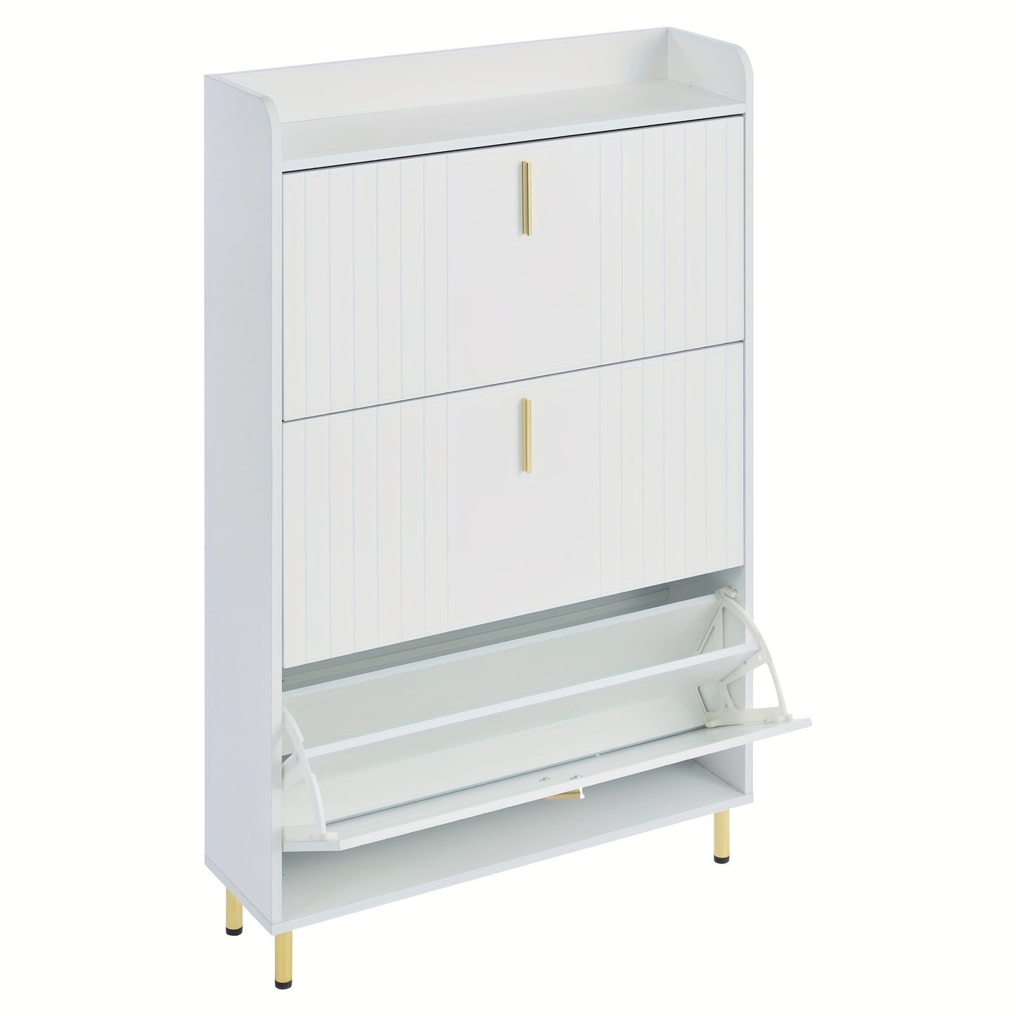 Narrow Space-Saving White Shoe Cabinet with 3-Tier Stops & 6-Compartment Shoe Rack - Adjustable -Standing Entryway Storage Unit with Anti-Tilt Device, Compact Modern Shoe Suitable for Hallway, Apartment, Small