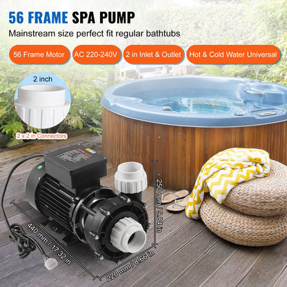 Dual-speed Spa Pomp – Jacuzzi Pomp – Whirlpool Pomp – Bubbelbad Pomp – Spa Circulatiepomp – 4.0HP Variant – 1900W Hoog / 450W Laag – Anti-lek Fluororubber Afdichting – 90° Draaibare Aansluitingen