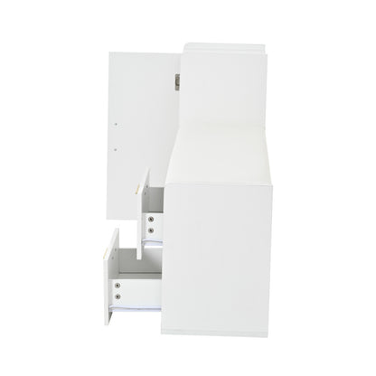 Modern White Metal Shoe Cabinet with Bench & 2 Drawers - Glossy Storage Shoe Rack with Cushioned Seat, Space-Saving Entryway Organizer for Hallway, Living Room, Office - Durable Metal Construction, No Electrical Required