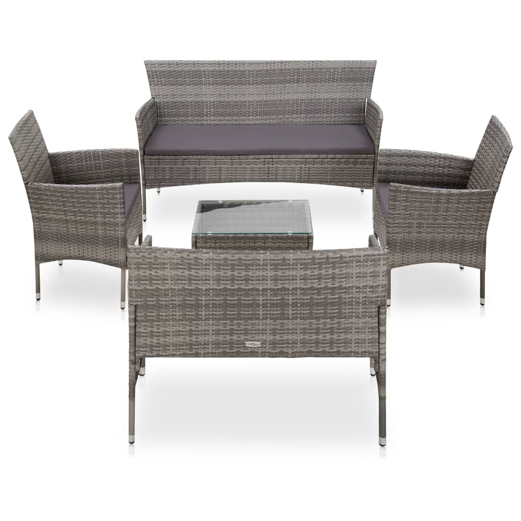 Loungebankset – loungeset – tuinmeubelset – hoekbank – tuinbank – Poly Rattan – Inclusief Dikke Kussens – Stevig Gepoedercoat Stalen Frame – Grijs