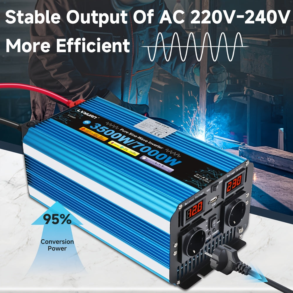 Omvormer – Spanningsomvormer – Inverter – Stroomomzetter – 12V Variant – 3500W Continu Vermogen – Pure Sinusgolf Met Afstandsbediening