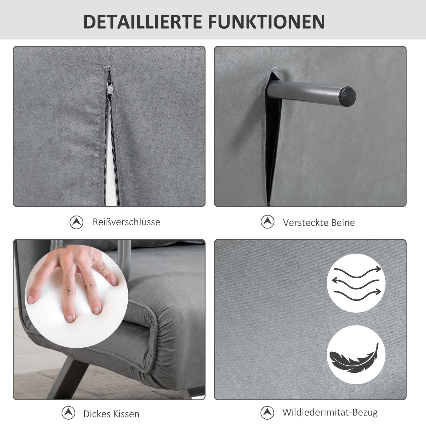 2-Zits Slaapbank – Tweezitsbank – Slaapbankje – Logeerbed – Zetel – Lichtgrijs – Inclusief 2 Kussens – Compact & Duurzaam