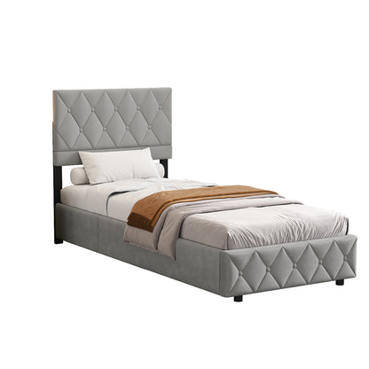 Bedombouw – Bedframe – Opbergbed – Stapelbed – Slaapkamerbed – Hydraulische Opbergruimte – Stoffering Met Knopen – 140x200 cm – Houten Latten Met Metalen Frame