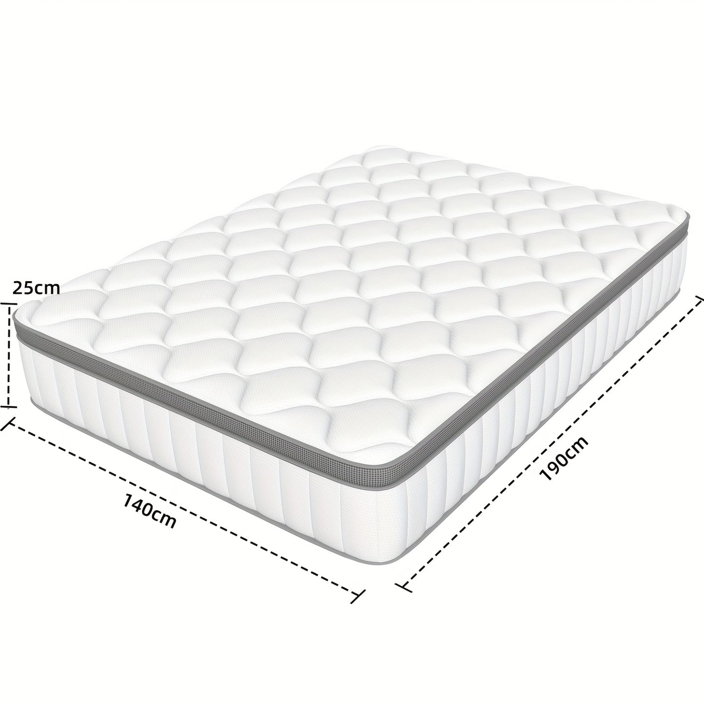 Pocketveringmatras – Matras – Matras 140x190 – Matrassen – Pocketveer Matras – Medium Stevig – 25 cm Hoog – Met Katoenen Hoeslaken