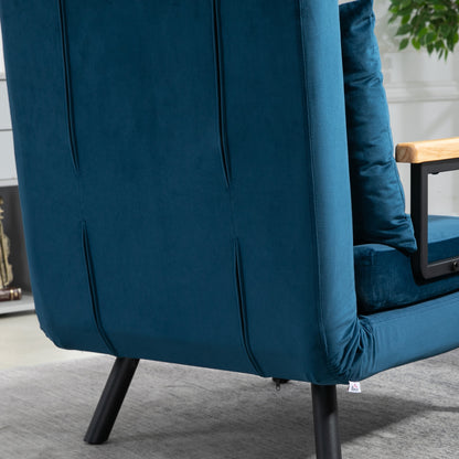 Relaxfauteuil – Relaxstoel – Loungefauteuil – Leesstoel – Scandinavische Stoel – Blauw – Verstelbare Rugleuning – Button-Tufted Kussens