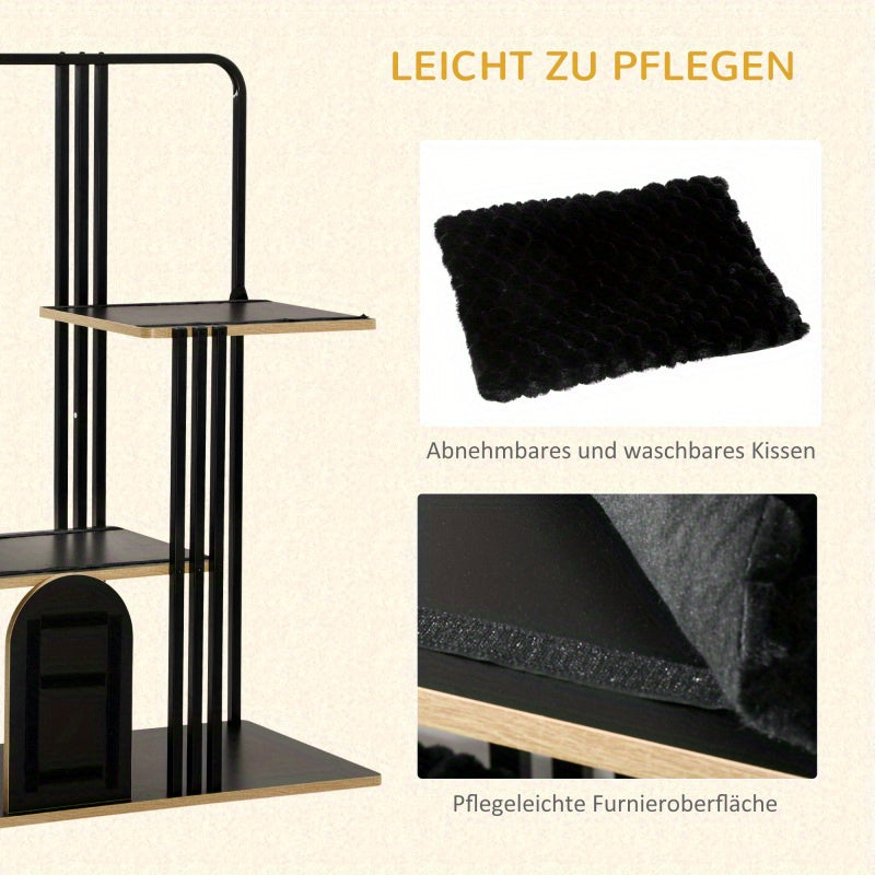 Krabpaal – Kattenkrabpaal – Kattenboom – Kattenmeubel – Kattenhuis – Industrieel Design – 128 cm Hoog – Stalen Constructie Met Sisal Krabvlak & Anti-Kantel Veiligheid – Zwart