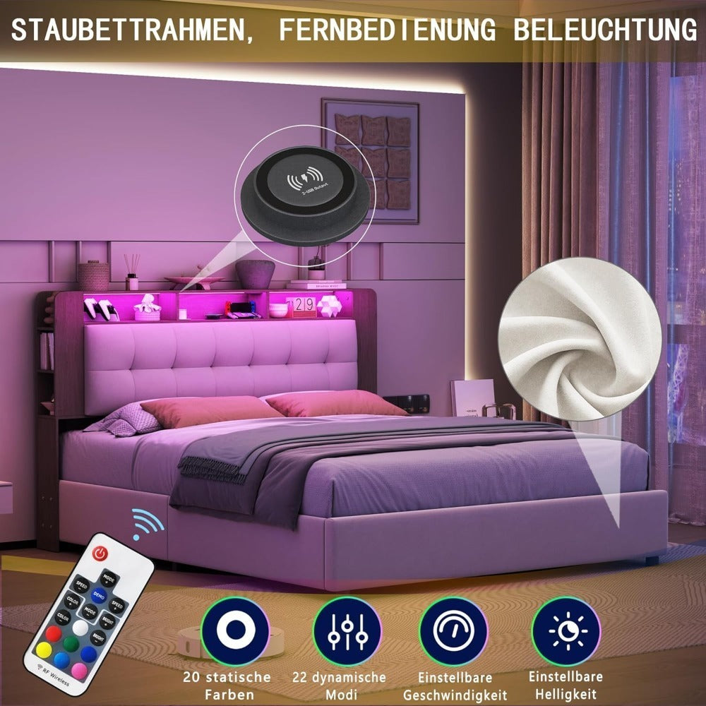 Ladenbed – Tweepersoonsbed – Opbergbed – Bed Met Lade – Stalen Bedframe – 160x200 cm – Fluwelen Bekleding – Gasdrukveren Lade