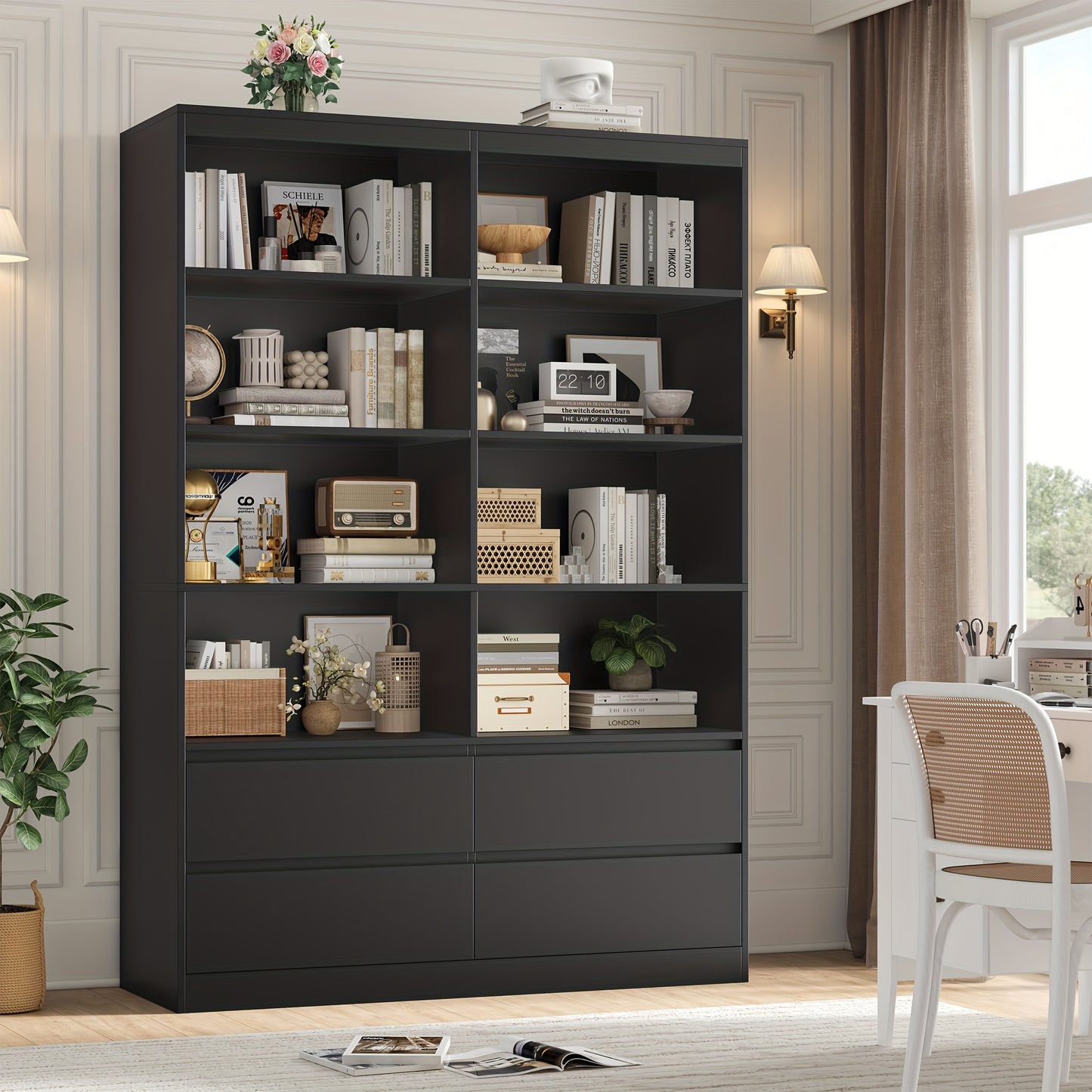 Boekenkast – Boekplank – Boekenrek – Opslagkast – Vakkenkast – 6-Lagen Met Lades – Wit Hout