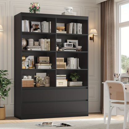 Boekenkast – Boekplank – Boekenrek – Opslagkast – Vakkenkast – 6-Lagen Met Lades – Wit Hout