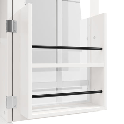 Keukeneiland – Keukentrolley – Keukenkast – Buffetkast – Serveerwagen – 5 Laden – Verstelbare Legplanken – Glazen Deuren – Houten Werkblad – Wieltjes – Wit – 140x40(63,5)x95 cm