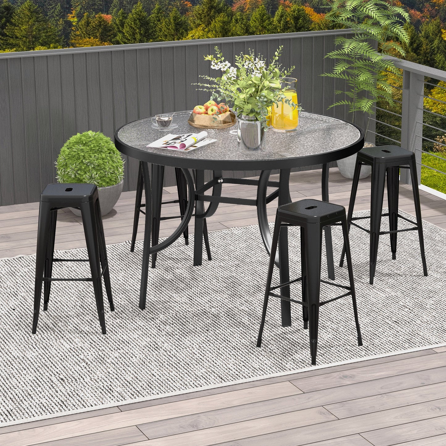 Barkrukken – Barstoelen – Zitkrukken – Krukken – Barkruk Set – Metalen Frame – Stapelbaar – Geschikt Binnen en Buiten – Zwart