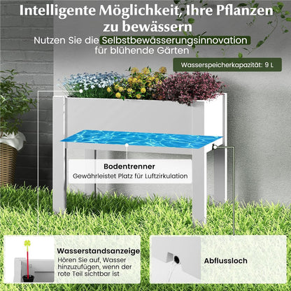 Verhoogde Plantenbak – Zelfbewaterende Tuinbak – Kruidenbak – Bloemenbak – Moestuinbak – 53 Liter – Waterniveau Indicator & Afvoergaatje – Wit – 76x45x61 cm
