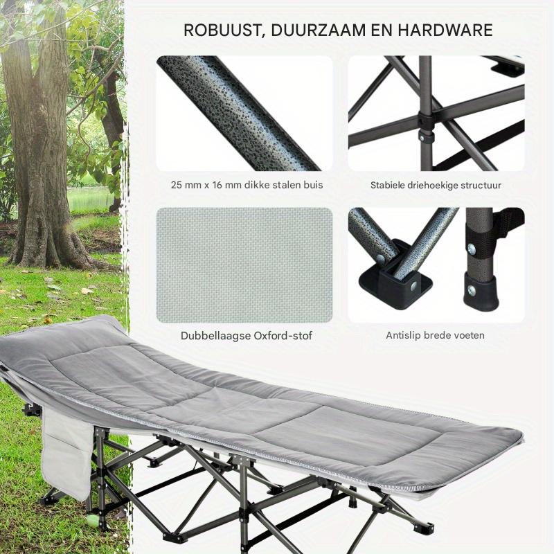 Campingbed – Campingbedje – Opvouwbaar Bed – Logeerbed – Reissbed – Lichtgrijs – Draagbaar Met Kussen – Gewichtscapaciteit 150 Kg