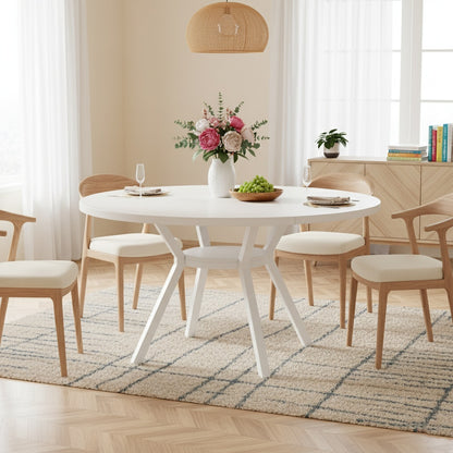 Ronde Eettafel – Eetkamertafel – Keukentafel – Ronde Tafel – Witte Tafel – MDF Tafelblad – Stabiel Metaal Onderstel – Ø 119 cm Voor 4-6 Personen