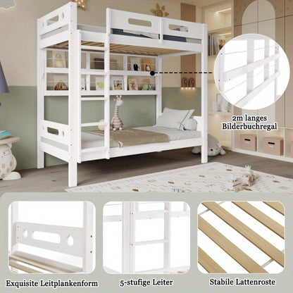 Modern Stapelbed – Hoogslaper – Kinderbed – Jongenskamer Bed – Bunkbed – Veiligheidshek – 5-Traps Ladder – Ruimtebesparend 90x200cm – Duurzaam MDF Frame