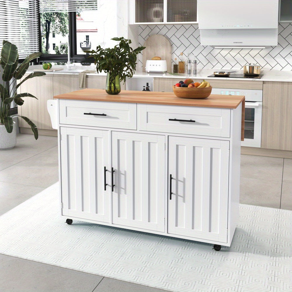Dressoir – Sideboard – Buffet – Opbergkast – Woonkamerkast – Wit Modern Mobiel Meubel – Uitschuifbare Klaptafel – 4 Wieltjes & Veel Opbergruimte