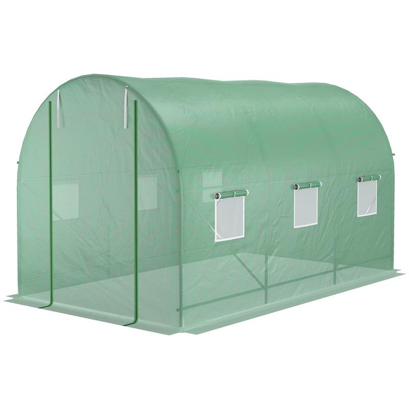Heavy Duty Greenhouse with Galvanized Steel Frame & PE Cover - 350x200cm Large Walk-In Tunnel Greenhouse with Door, 6 Windows, Ground Anchors & Guy Lines, All-Weather Insulated Plant Growing Tent for Backyard, Garden, Terrace