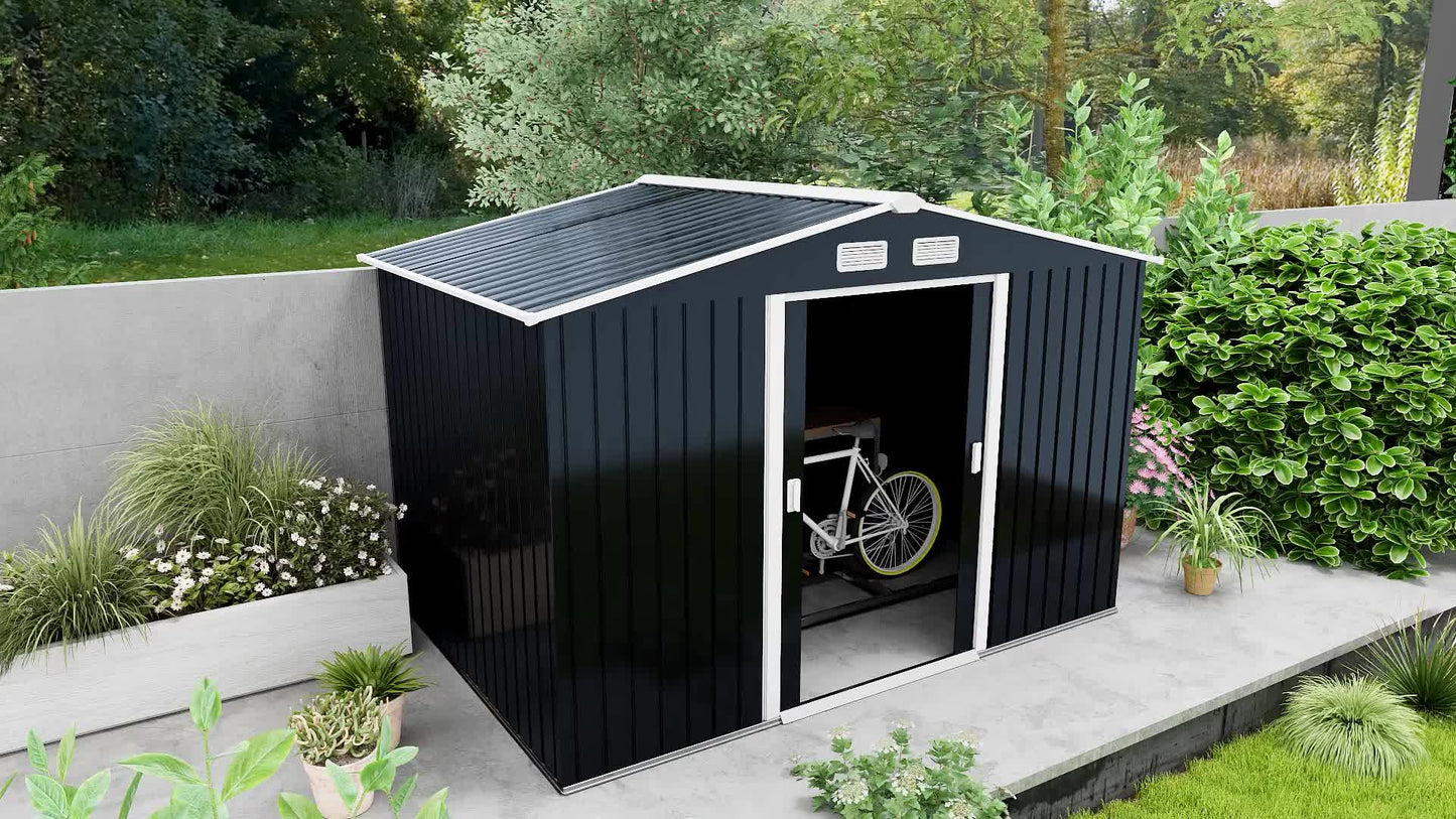Tuinberging – Tuinhuisje – Tuinschuur – Opbergkast – Berging – Stalen Tuinkast Donkergrijs – 2,77 x 1,95 x 1,92 m – Ventilatie en Schuifdeuren