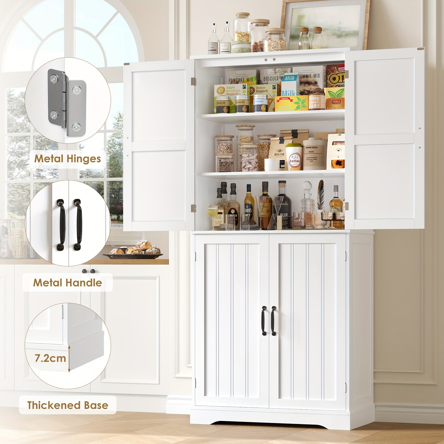 Opbergkast – Keukenkast – Dressoir – Wandkast – Kast Met Deuren – Modern Wit MDF – 180x80x40 cm – 6 Ruime Vakjes – Kras- En Waterbestendig