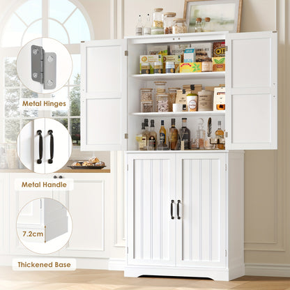 Opbergkast – Keukenkast – Dressoir – Wandkast – Kast Met Deuren – Modern Wit MDF – 180x80x40 cm – 6 Ruime Vakjes – Kras- En Waterbestendig